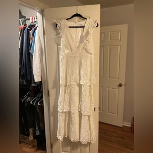White Ruffle Lace Dress
